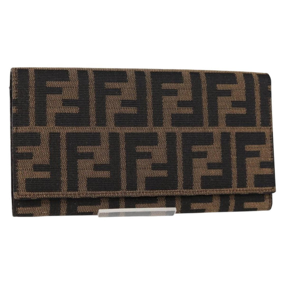 FENDI Zucca Canvas Long Wallet Black Brown Auth yk18739V