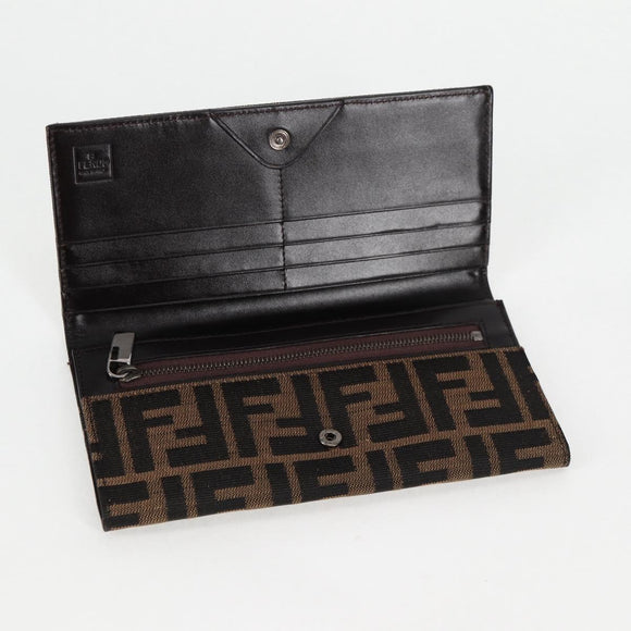 FENDI Zucca Canvas Long Wallet Black Brown Auth yk18739V