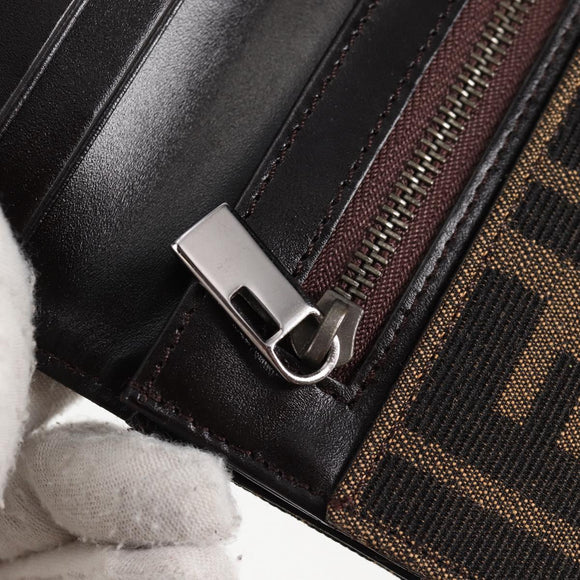 FENDI Zucca Canvas Long Wallet Black Brown Auth yk18739V