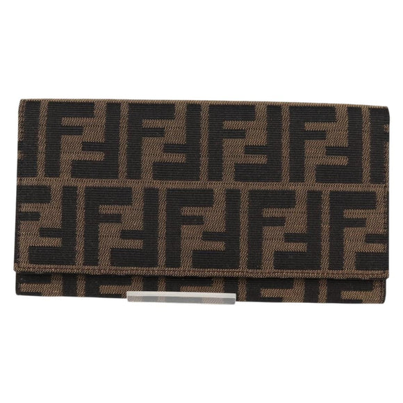 FENDI Zucca Canvas Long Wallet Black Brown Auth yk18739V