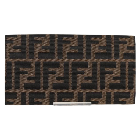 FENDI Zucca Canvas Long Wallet Black Brown Auth yk18739V