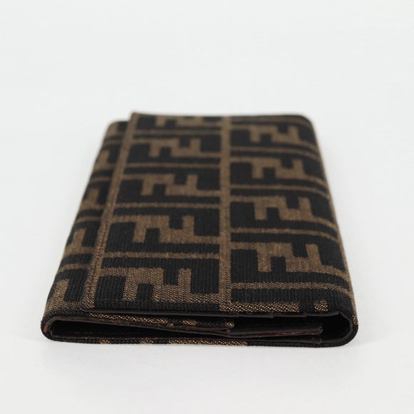 FENDI Zucca Canvas Long Wallet Black Brown Auth yk18739V