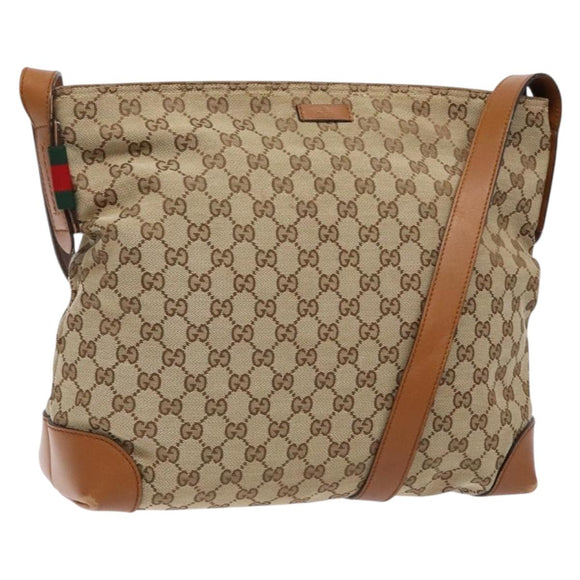 GUCCI GG Canvas Shoulder Bag Beige Silver 308930 Auth yk18742