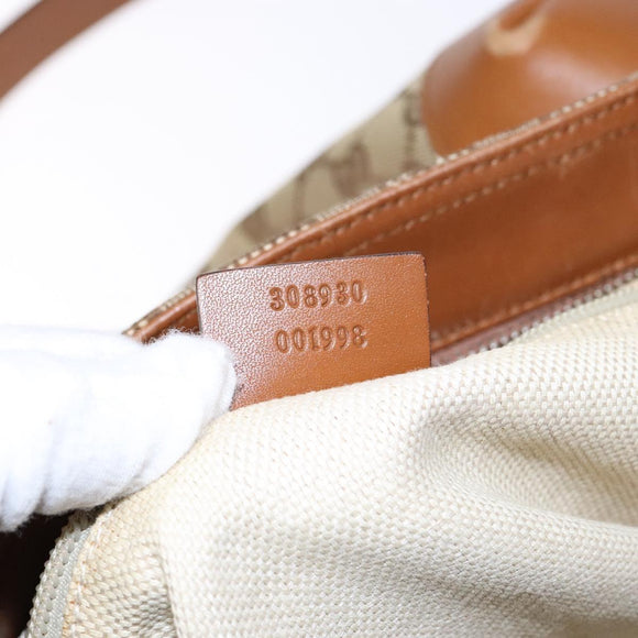 GUCCI GG Canvas Shoulder Bag Beige Silver 308930 Auth yk18742