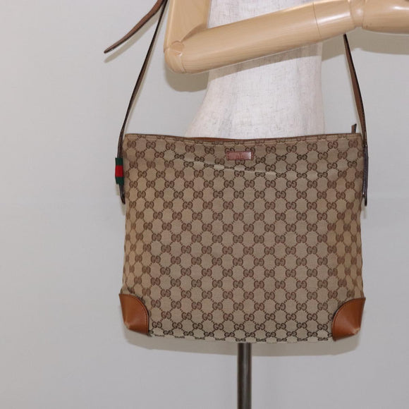 GUCCI GG Canvas Shoulder Bag Beige Silver 308930 Auth yk18742