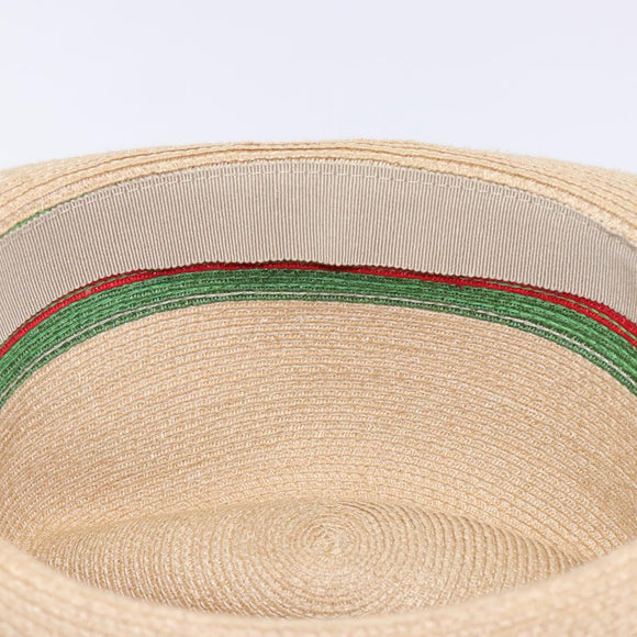 GUCCI Web Sherry Line Hat Abaca Beige Red Green 234137 Auth yk18743