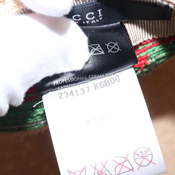 GUCCI Web Sherry Line Hat Abaca Beige Red Green 234137 Auth yk18743