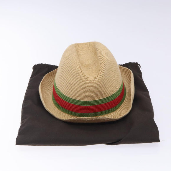 GUCCI Web Sherry Line Hat Abaca Beige Red Green 234137 Auth yk18743