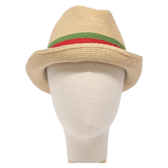 GUCCI Web Sherry Line Hat Abaca Beige Red Green 234137 Auth yk18743