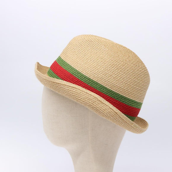 GUCCI Web Sherry Line Hat Abaca Beige Red Green 234137 Auth yk18743