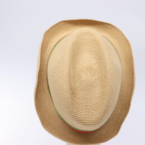 GUCCI Web Sherry Line Hat Abaca Beige Red Green 234137 Auth yk18743
