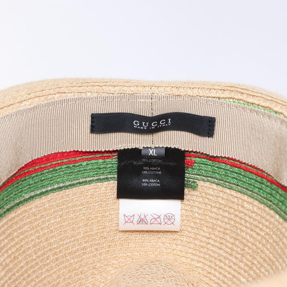 GUCCI Web Sherry Line Hat Abaca Beige Red Green 234137 Auth yk18743