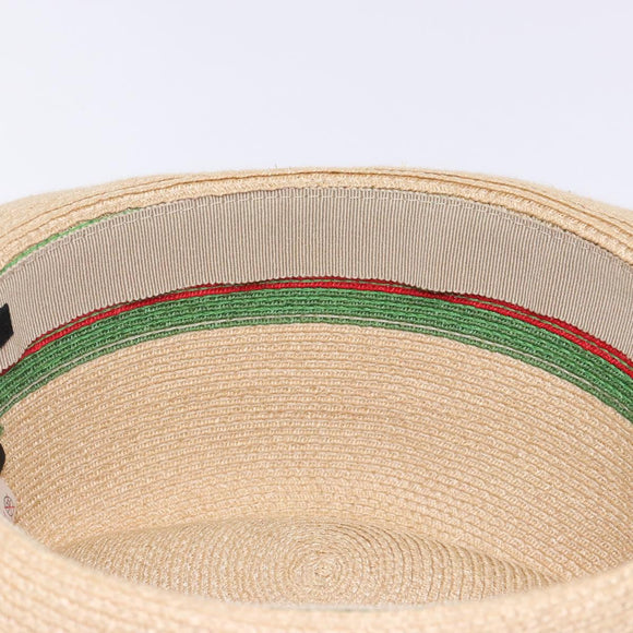 GUCCI Web Sherry Line Hat Abaca Beige Red Green 234137 Auth yk18743