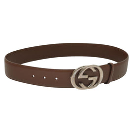 GUCCI Interlocking Belt Leather 33.1"" Black Gold 036 1192 4964 Auth yk18745