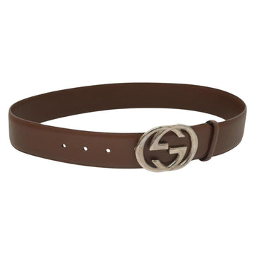 GUCCI Interlocking Belt Leather 33.1"" Black Gold 036 1192 4964 Auth yk18745