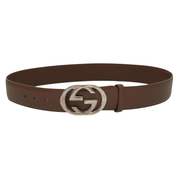 GUCCI Interlocking Belt Leather 33.1"" Black Gold 036 1192 4964 Auth yk18745