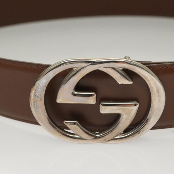 GUCCI Interlocking Belt Leather 33.1"" Black Gold 036 1192 4964 Auth yk18745