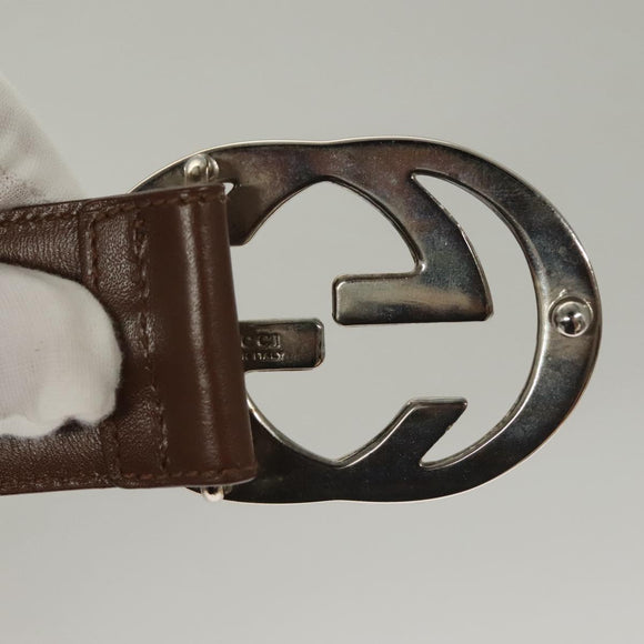 GUCCI Interlocking Belt Leather 33.1"" Black Gold 036 1192 4964 Auth yk18745