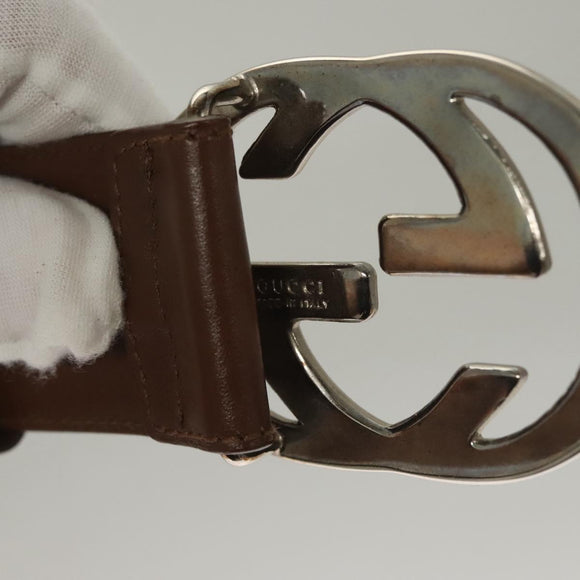 GUCCI Interlocking Belt Leather 33.1"" Black Gold 036 1192 4964 Auth yk18745