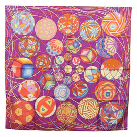 HERMES Carre 90 Scarf ""L’Art du Temari"" Silk Purple gray Auth yk18757