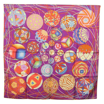 HERMES Carre 90 Scarf ""L’Art du Temari"" Silk Purple gray Auth yk18757