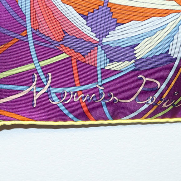 HERMES Carre 90 Scarf ""L’Art du Temari"" Silk Purple gray Auth yk18757