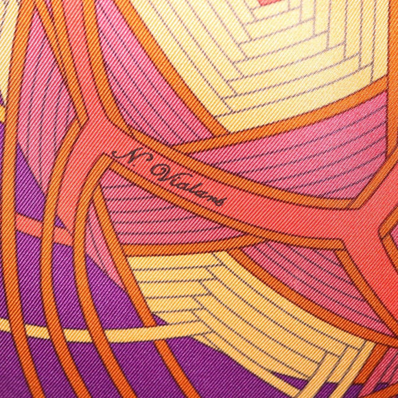 HERMES Carre 90 Scarf ""L’Art du Temari"" Silk Purple gray Auth yk18757