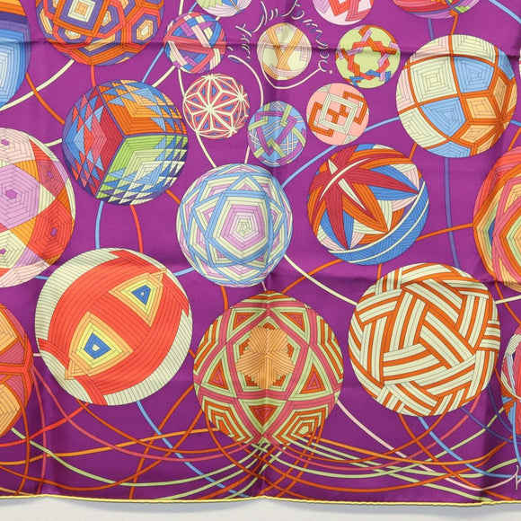 HERMES Carre 90 Scarf ""L’Art du Temari"" Silk Purple gray Auth yk18757