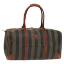 FENDI Pecan Canvas Boston Bag PVC Black Brown gold Auth yk18761-1