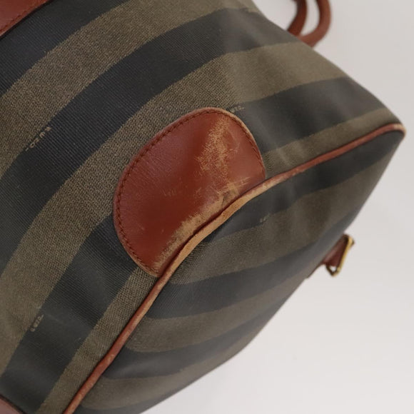 FENDI Pecan Canvas Boston Bag PVC Black Brown gold Auth yk18761