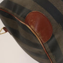 FENDI Pecan Canvas Boston Bag PVC Black Brown gold Auth yk18761-14