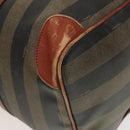 FENDI Pecan Canvas Boston Bag PVC Black Brown gold Auth yk18761-15