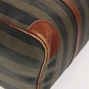 FENDI Pecan Canvas Boston Bag PVC Black Brown gold Auth yk18761-16