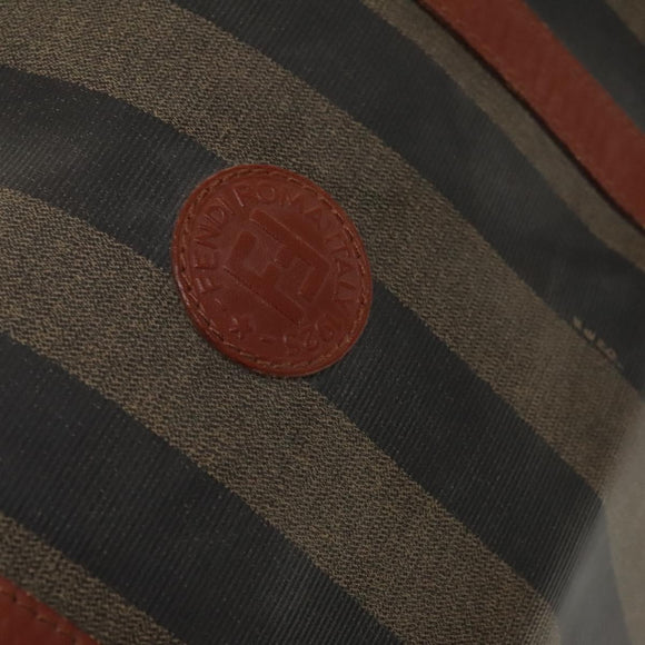 FENDI Pecan Canvas Boston Bag PVC Black Brown gold Auth yk18761