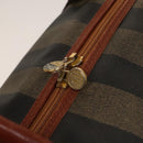 FENDI Pecan Canvas Boston Bag PVC Black Brown gold Auth yk18761-10