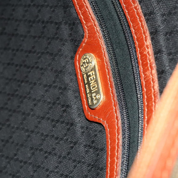 FENDI Pecan Canvas Boston Bag PVC Black Brown gold Auth yk18761