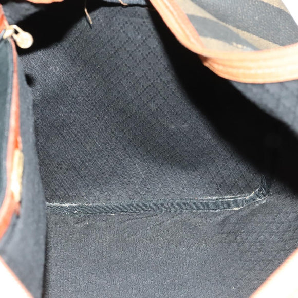 FENDI Pecan Canvas Boston Bag PVC Black Brown gold Auth yk18761