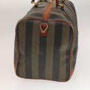 FENDI Pecan Canvas Boston Bag PVC Black Brown gold Auth yk18761-3