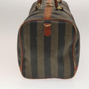 FENDI Pecan Canvas Boston Bag PVC Black Brown gold Auth yk18761-4