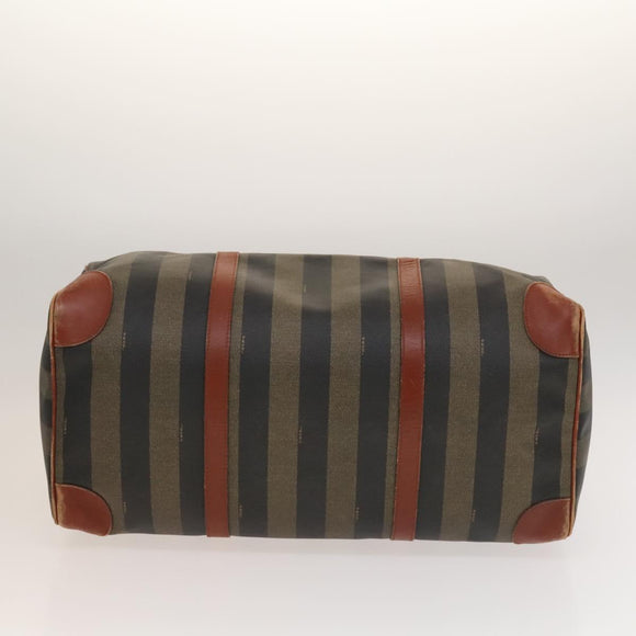 FENDI Pecan Canvas Boston Bag PVC Black Brown gold Auth yk18761