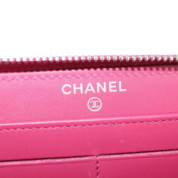 CHANEL Matelasse Brilliant Long Wallet Enamel Pink Silver CC Auth yk18767V