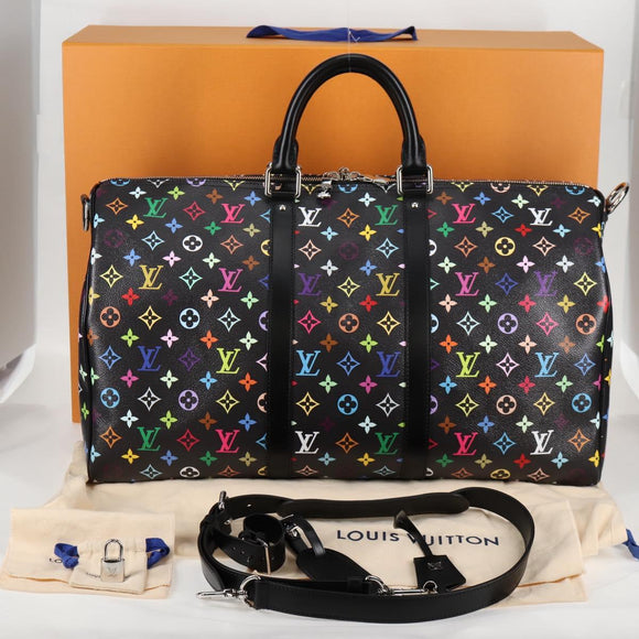 LOUIS VUITTON Multicolor Keepall Bandouliere 50 Bag Black M13745 Auth yk18768SM