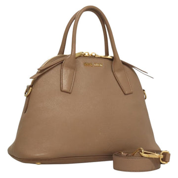 Miu Miu Hand Bag Leather 2way Beige Gold Auth yk18770