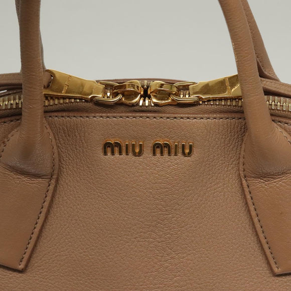 Miu Miu Hand Bag Leather 2way Beige Gold Auth yk18770