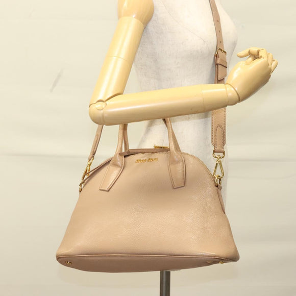 Miu Miu Hand Bag Leather 2way Beige Gold Auth yk18770