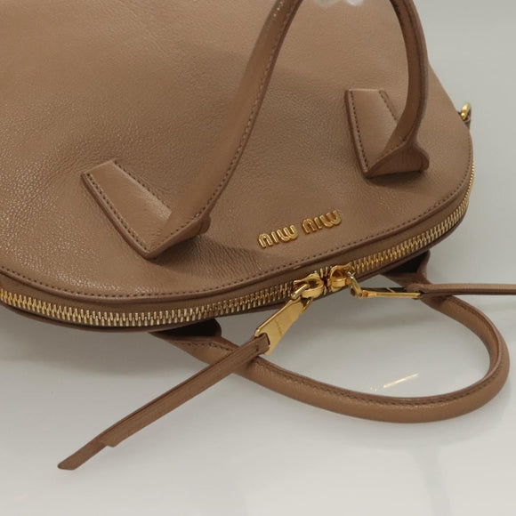 Miu Miu Hand Bag Leather 2way Beige Gold Auth yk18770