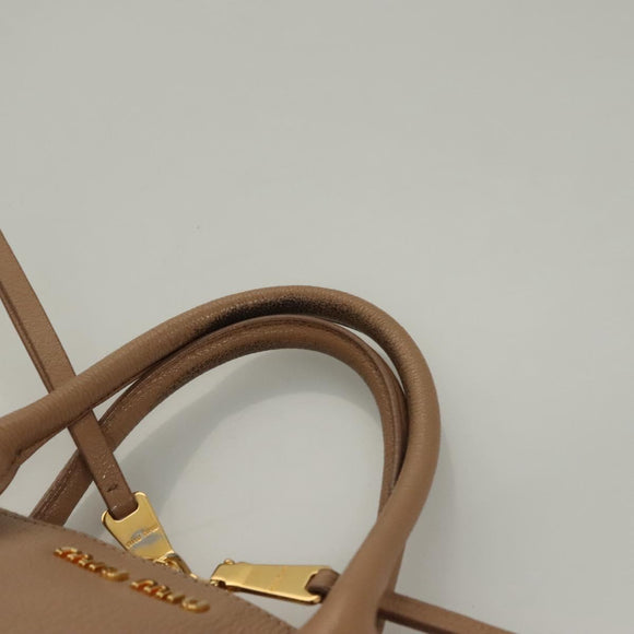 Miu Miu Hand Bag Leather 2way Beige Gold Auth yk18770