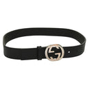 GUCCI Interlocking Belt Leather 33.1"" Black Gold 036 1192 4964 Auth yk18781-2