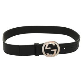 GUCCI Interlocking Belt Leather 33.1"" Black Gold 036 1192 4964 Auth yk18781 - 0