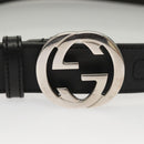 GUCCI Interlocking Belt Leather 33.1"" Black Gold 036 1192 4964 Auth yk18781-6